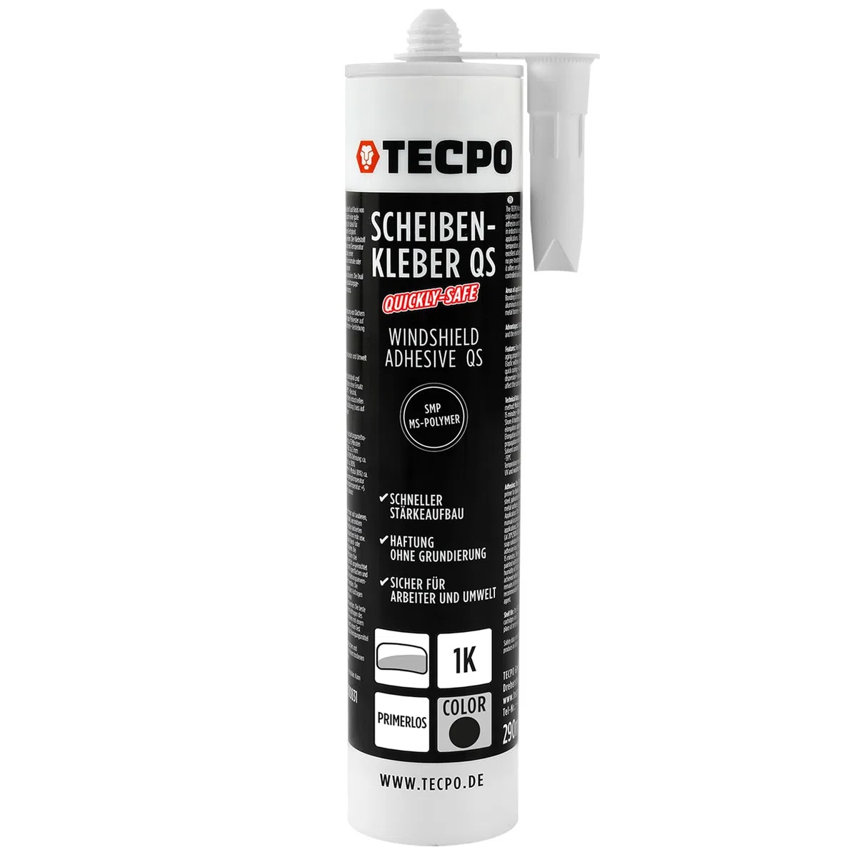 TECPO Adesivo per parabrezza, Quickly-Safe, senza primer, con tecnologia adesiva e sigillante, adesivo per parabrezza, adesivo elastico resistente alle intemperie, per incollare e sigillare (3 X 290