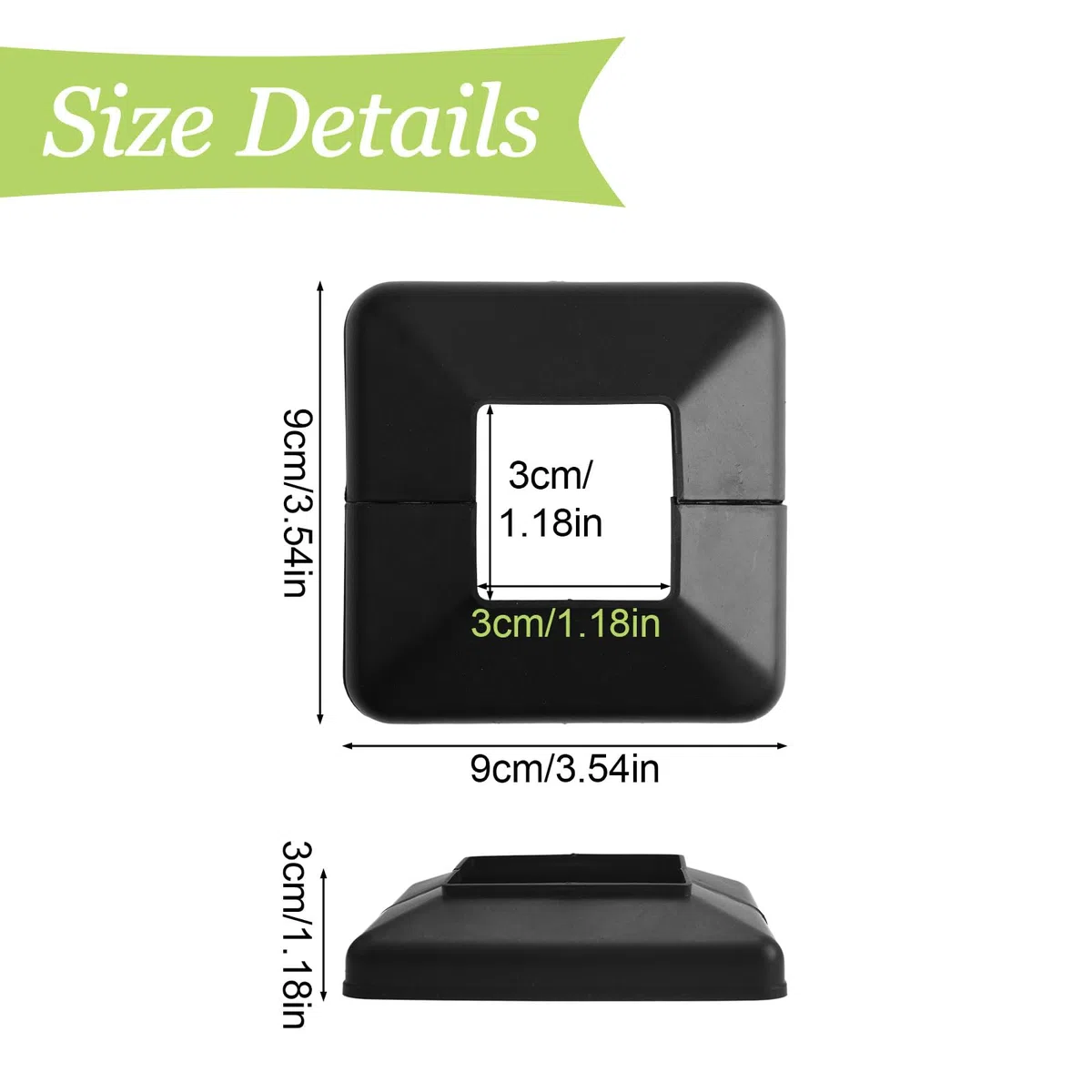 12 coperture per pali da 30 x 30 mm, in plastica, decorative, per ringhiera, per scale, corrimano, recinzioni (nero)