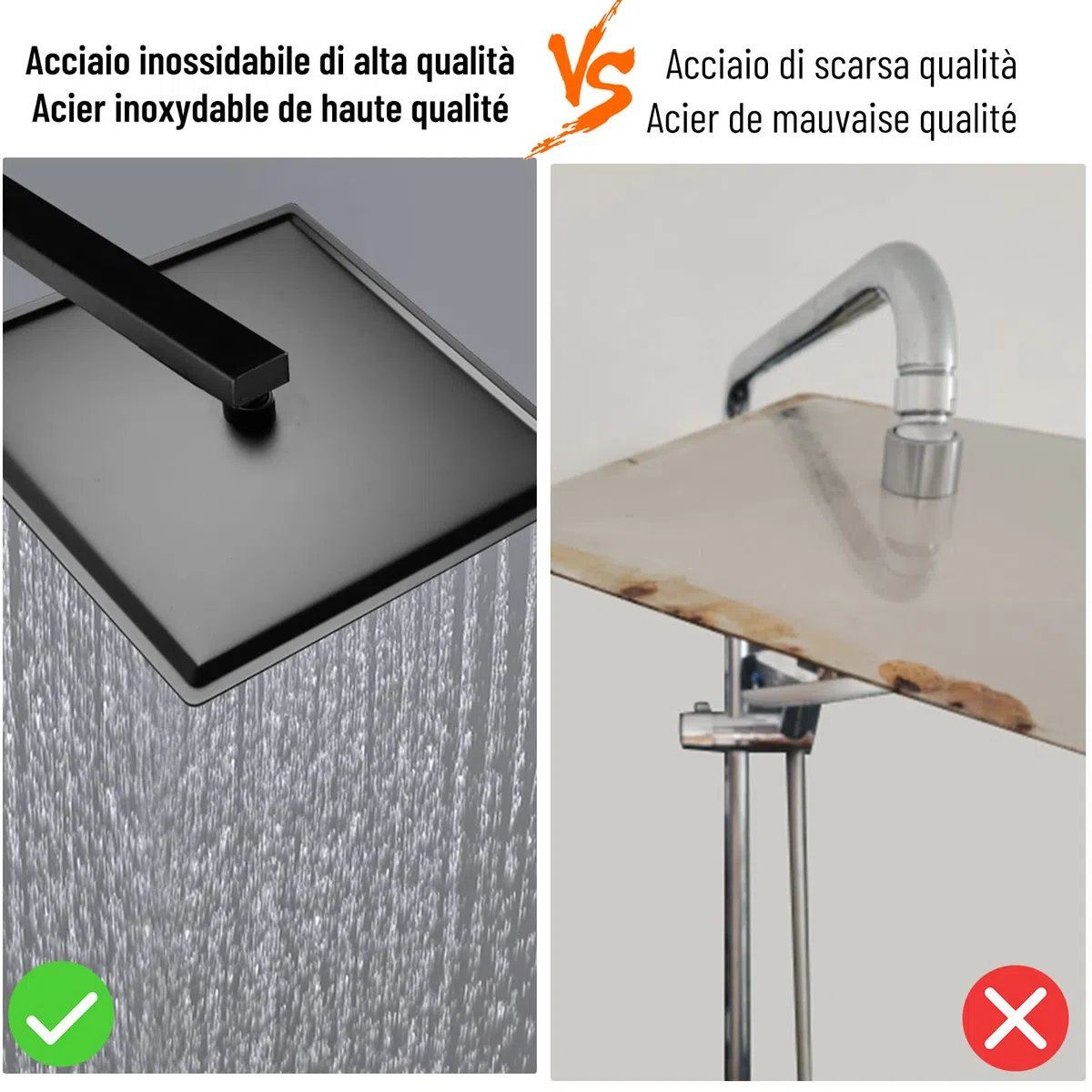 HAUSPROFI Soffione Doccia a Pioggia - Spruzzino Doccia in 304 Acciaio Inossidabile con Ugelli Autopulenti - Docce Fisse Anticalcare Alta Pressione - Doccia Soffione Girevole (20CM, Quadrato)