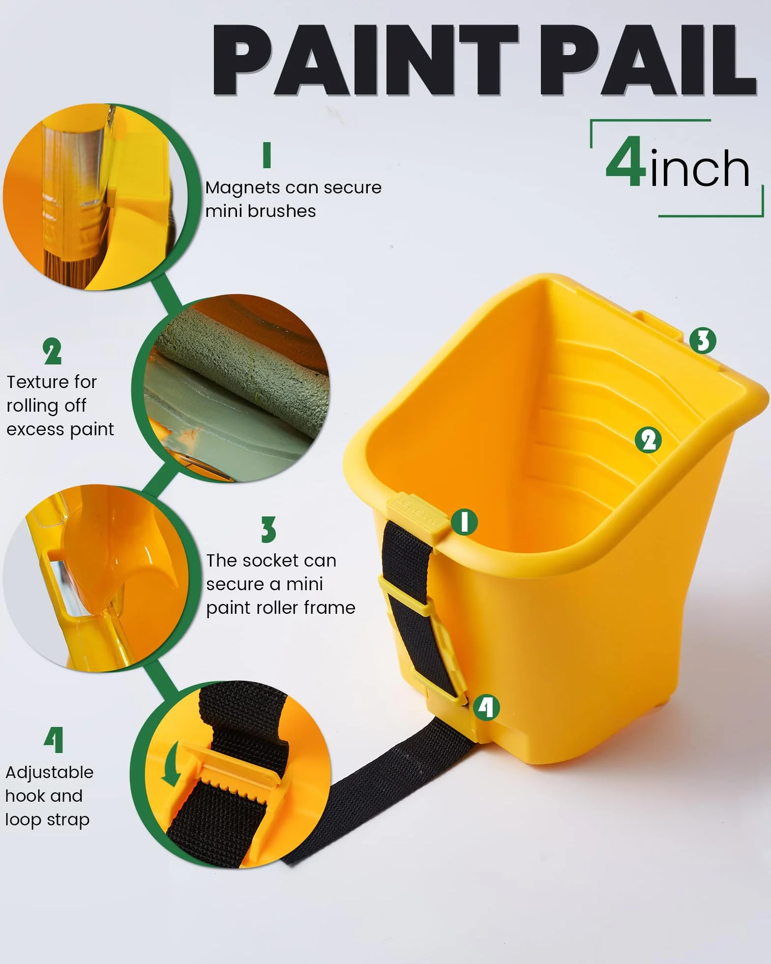 Voomey Bicchieri di vernice, secchio di vernice tenuto in mano, rullo da 10 cm, pennello, impugnatura magnetica integrata, adatto per decorazioni, riparazioni, piccoli progetti di pittura e