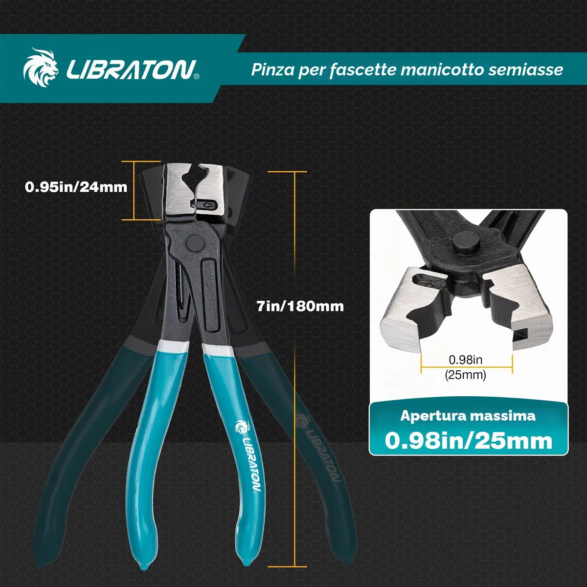 LIBRATON Pinza per Fascette Stringitubo, Pinze Stringitubo Clic e Clic-R, 180mm Pinza Fascette Metalliche Auto con a Molla, Rimozione e Installazione Rapide, per la Manutenzione Dell'Automobile
