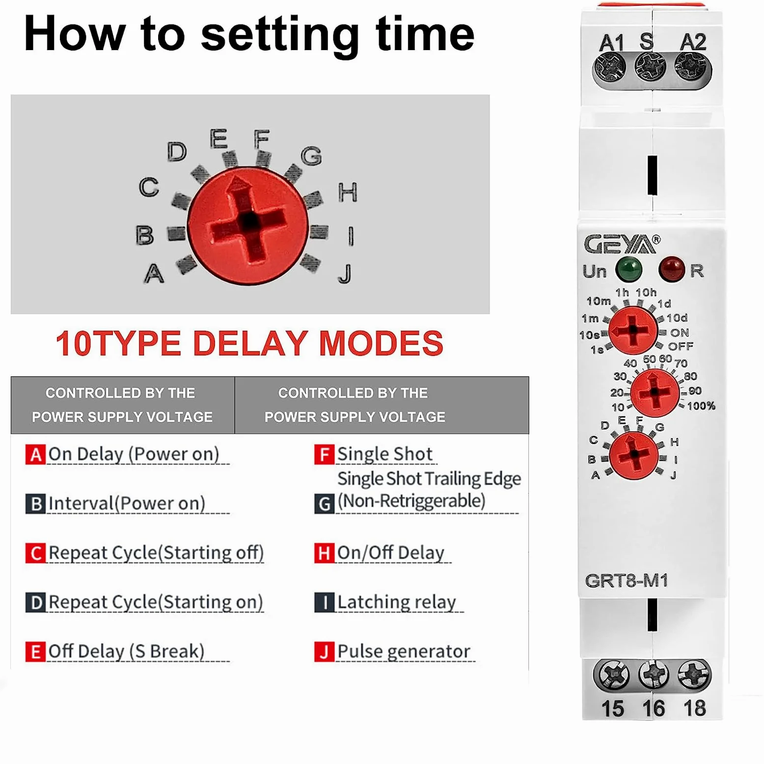 GEYA 16A Relè temporizzato multifunzione 1 Contatti di uscita 10 Funzione Relè AC230V(GRT8-M1,AC230V)