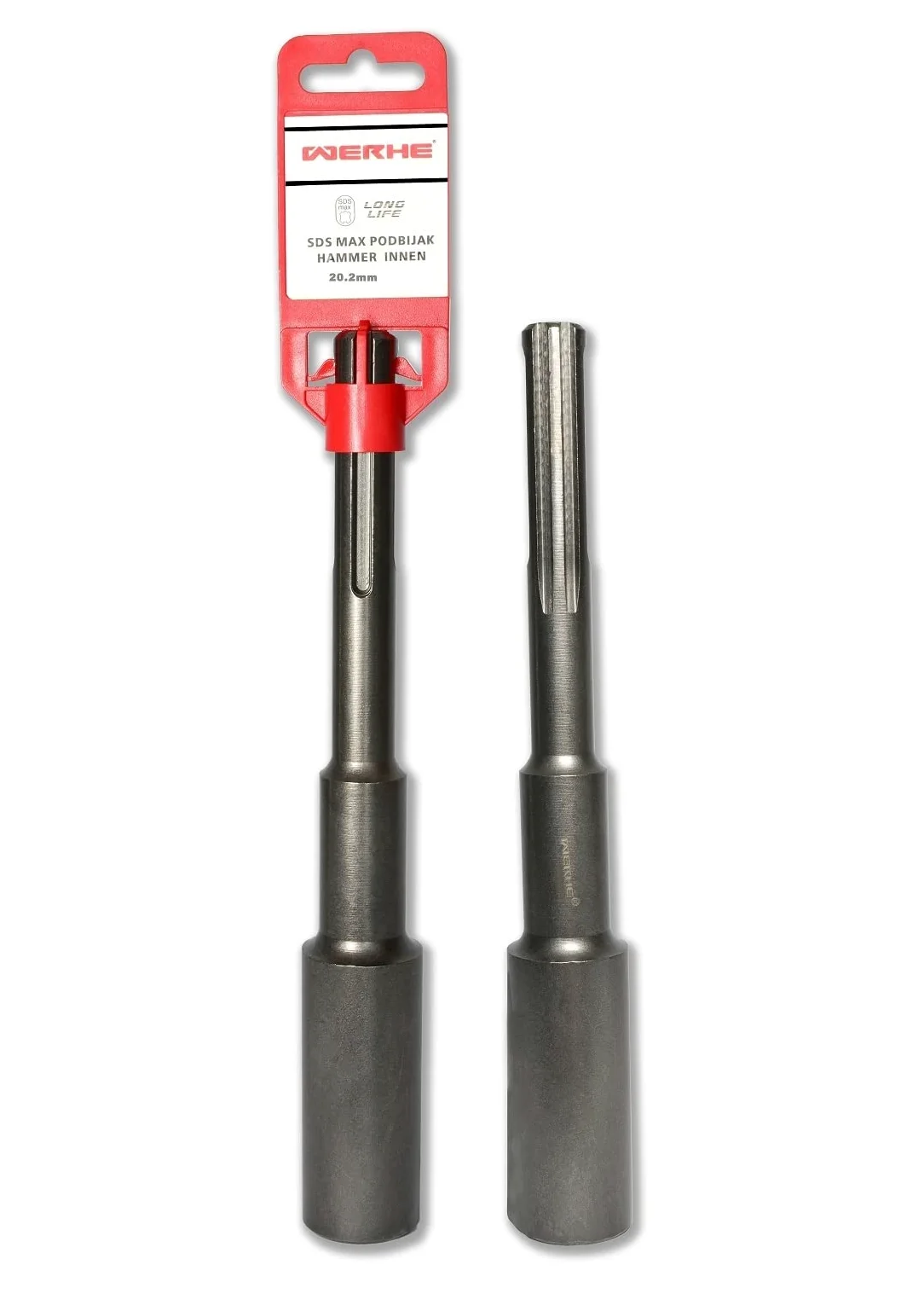 WERHE Battipalo professionale SDS Max – Acciaio rinforzato per pali e barre di messa a terra – Diametro interno Ø 20,2 mm, lunghezza 257 mm – Compatibile con tutti i martelli perforatori SDS Max