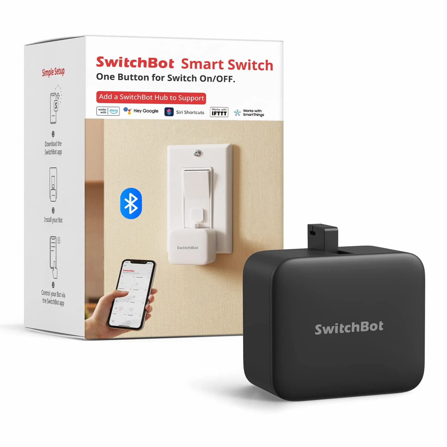 SwitchBot Interruttore Robot Intelligente - Controllo APP Bluetooth o Timer, Facile da Usare, Necessità SwitchBot Hub per Supportare Alexa, Google Home e il Telecomando, Automazione Domestica (Nero)