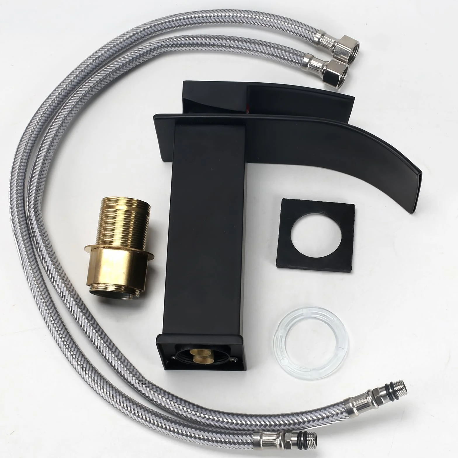 Rubinetto Bagno Lavabo Miscelatore Lavabo Bagno Rubinetto per Lavabo a Cascata Rubinetto Lavabo Cascata con Altezza del Beccuccio di 110 MM Miscelatore Monocomando con Finitura Cromata Nero