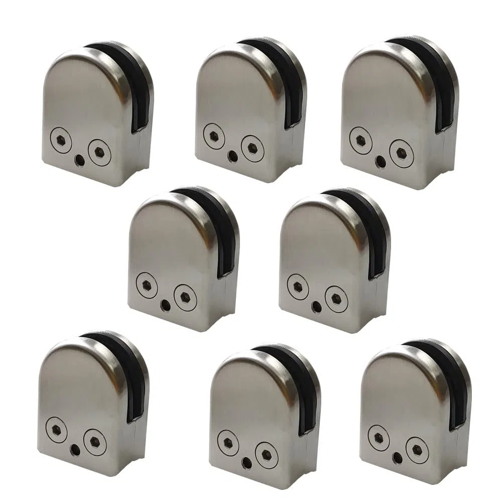 Morsetto per Vetro in Acciaio Inox 304 - Supporto a Pressione Senza Fori con Design a Bocca di Pesce per Ringhiere Scale, Fissaggio Invisibile per Pannelli Vetro (8 Pezzi) 8-10 mm