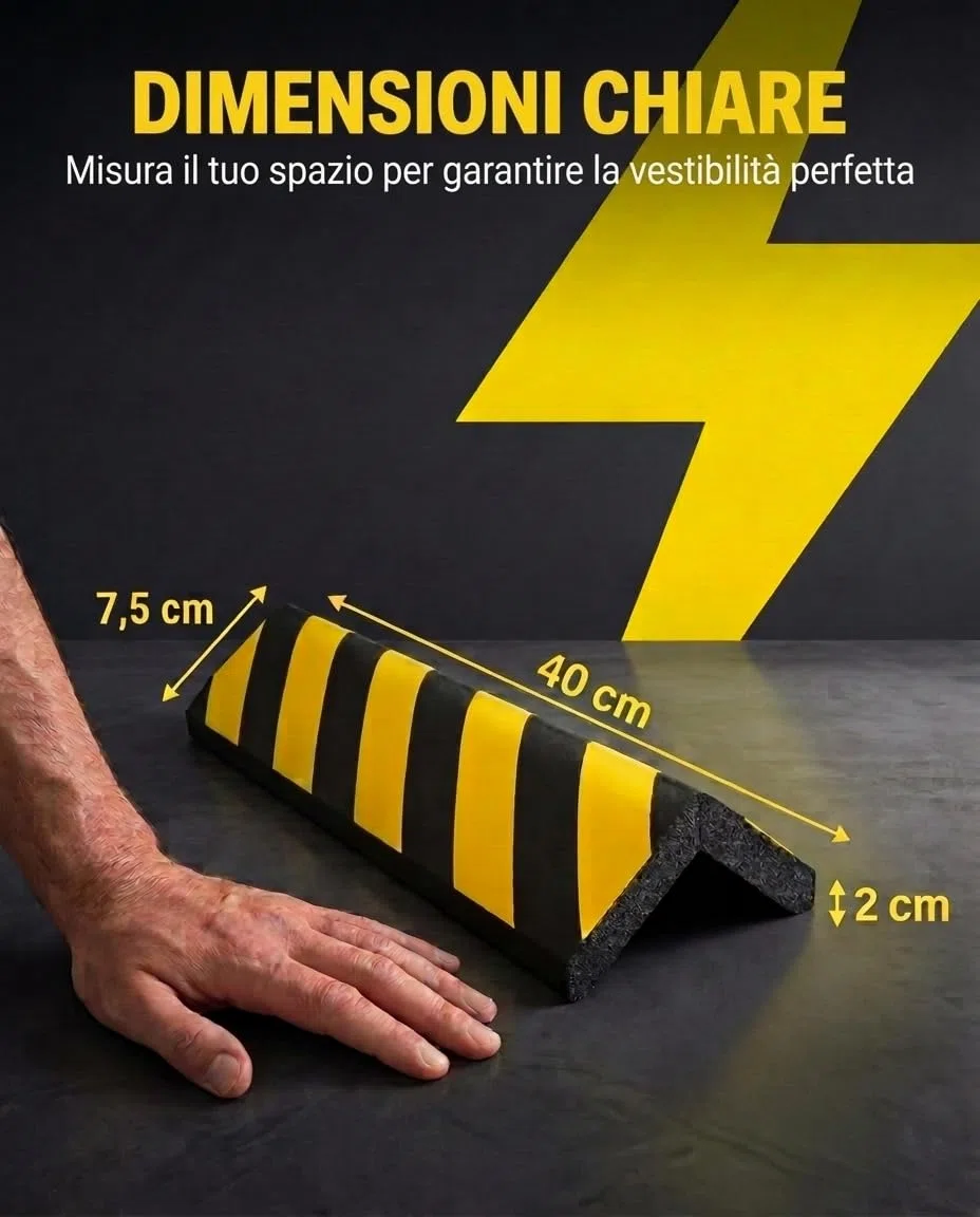 6 unità Paracolpi Garage | Paracolpi Garage Auto da Muro | Protezione Muro | Autoadesivo | Protettore per Parcheggi | Evita Urti e Graffi | Dimensioni 40x15x2 cm (6, Giallo e nero)