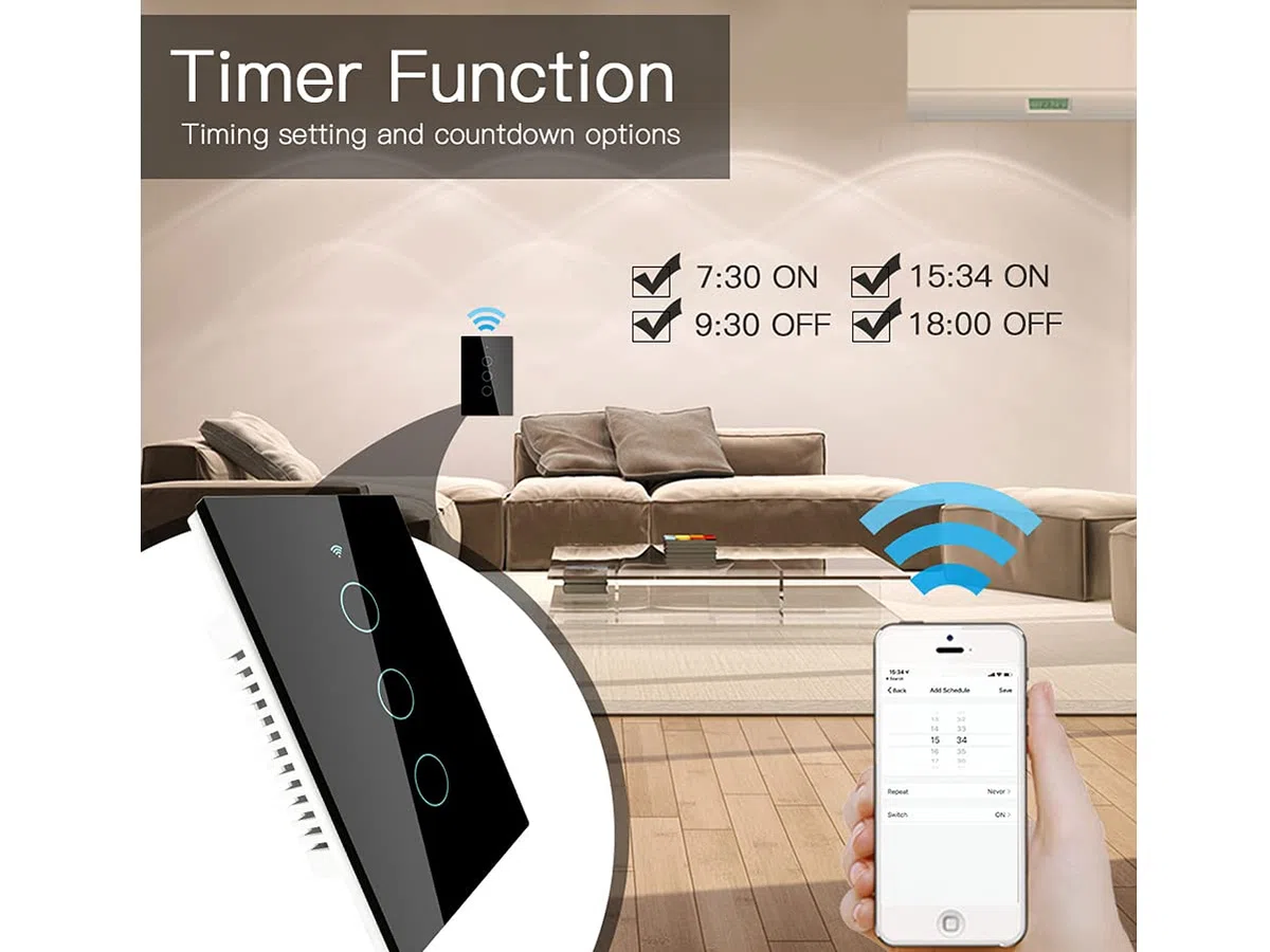 Interruttore Da Parete WiFi, 3 In 1 WiFi 2.4G + RF 433 Mhz + Tasto Touch, Compatibile Con Amazon Alexa e Google Home, Pannello Smart Intelligente Per Scatola 503 Italiana (Nero, 3 Tasti Touch)