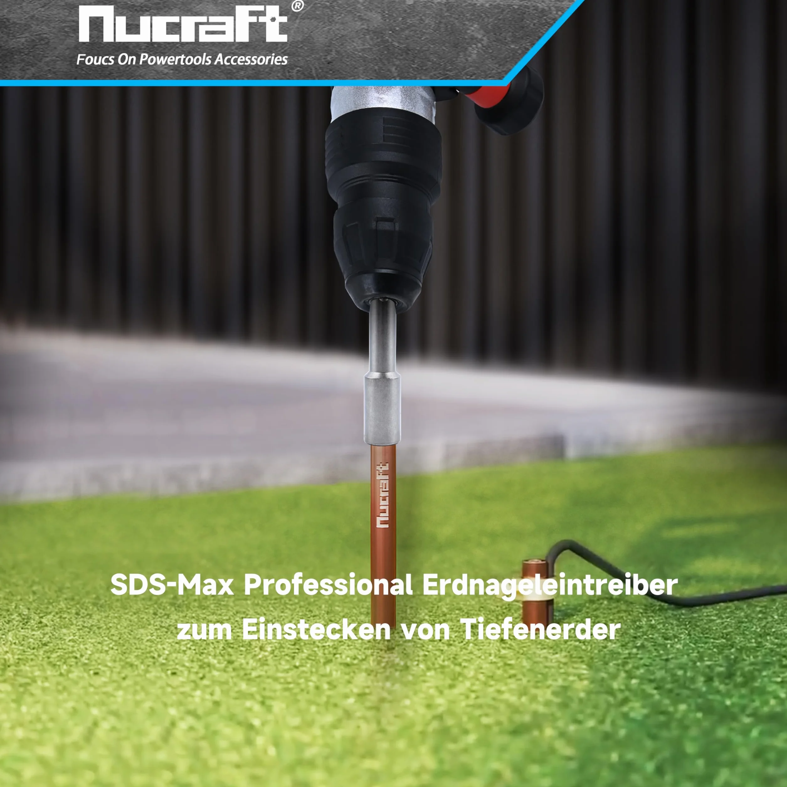 Nucraft Driver per chiodi a terra professionali SDS-MAX Trapano chiodo per inserimento di terriccio di terra 162x 28 mmØ20.5mm