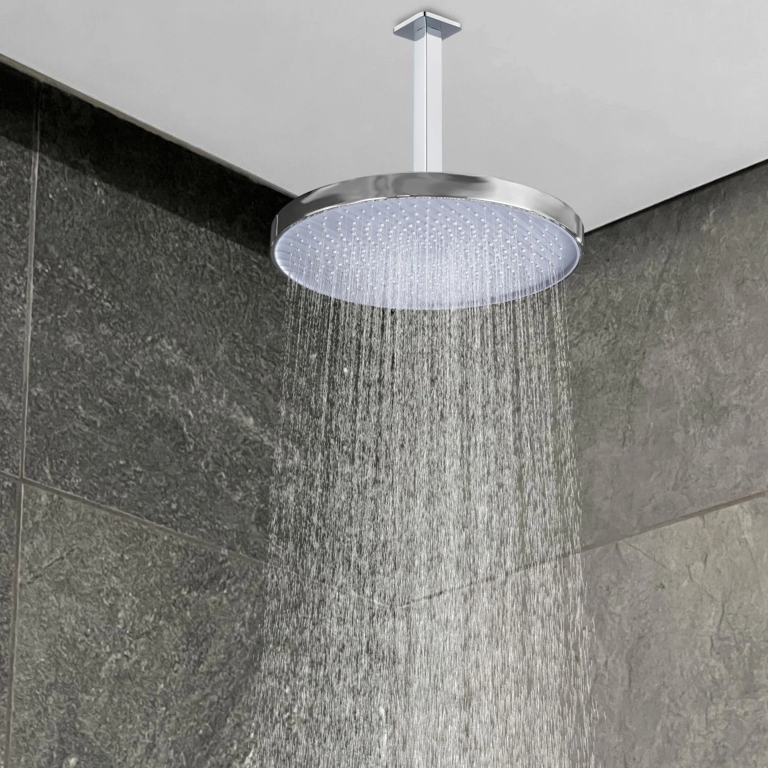 Voolan Braccio doccia con flangia, tubo doccia fisso montato a soffitto, braccio di ricambio dritto per doccia a pioggia in bagno, attacco universale 1/2 NPT (30 cm, quadrato)