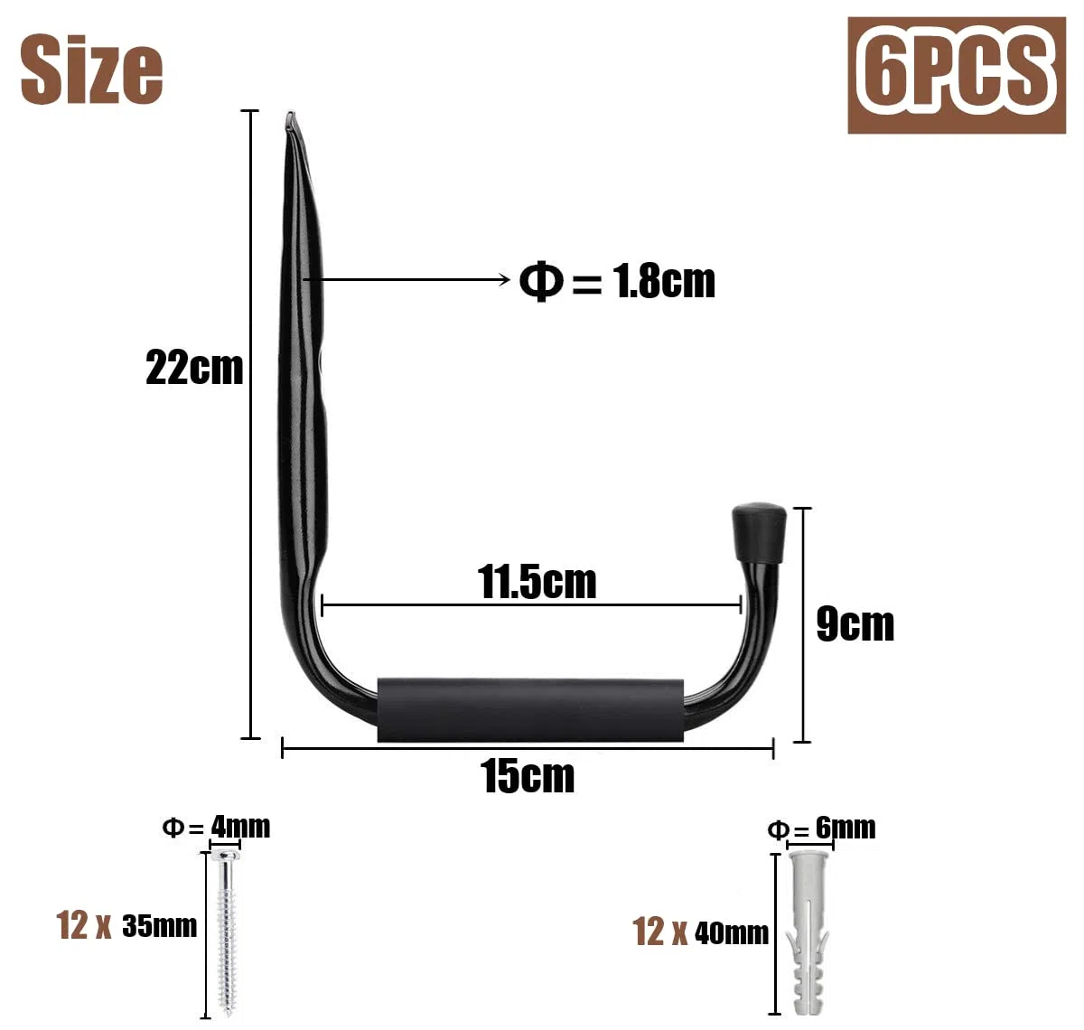 KAHEIGN 6 Pezzi Ganci per Garage per Impieghi Gravosi, 15CM Ganci Portaoggetti in Acciaio Appendiabiti da Parete Organizzatore di Scale con Schiuma EVA per Garage Giardino Scaletta Sedia Tubo Bici