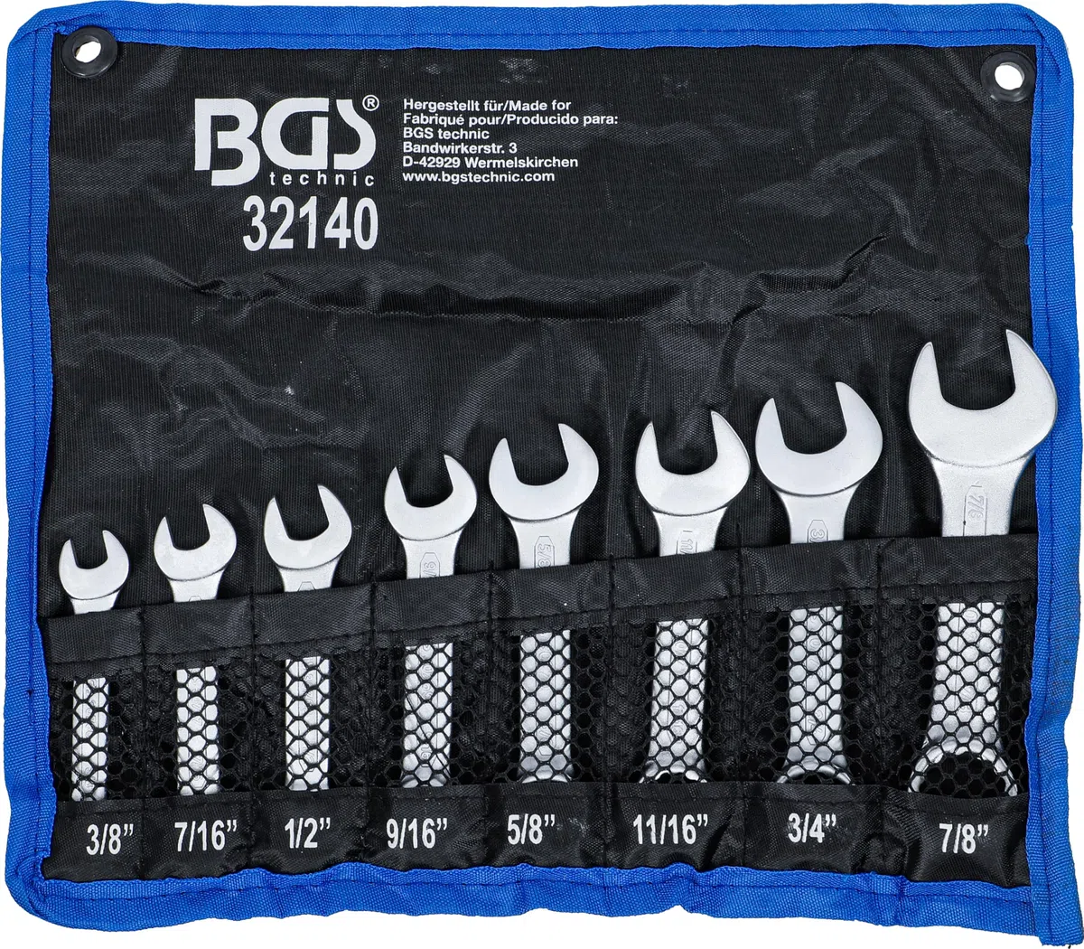 BGS 32140 | Serie di chiavi combinate anello-forchetta | extra corte | dimensioni in pollici | 3/8" - 7/8" | 8 pz.