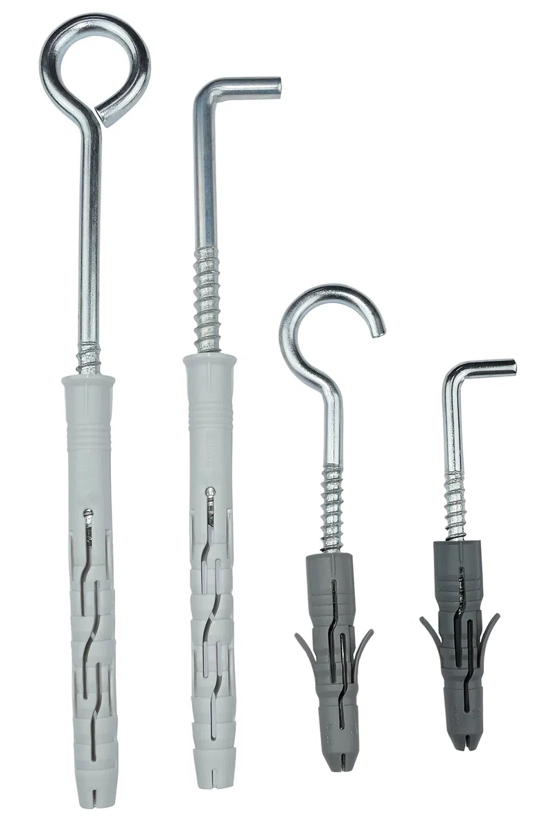 AERZETIX - C57546 - Set di 10 tasselli universali Ø10x160mm in plastica + 10 ganci a sospensione con occhiello/golfari per avvitare chiuso Ø7x165mm in acciaio - calcestruzzo mattoni pieni muratura