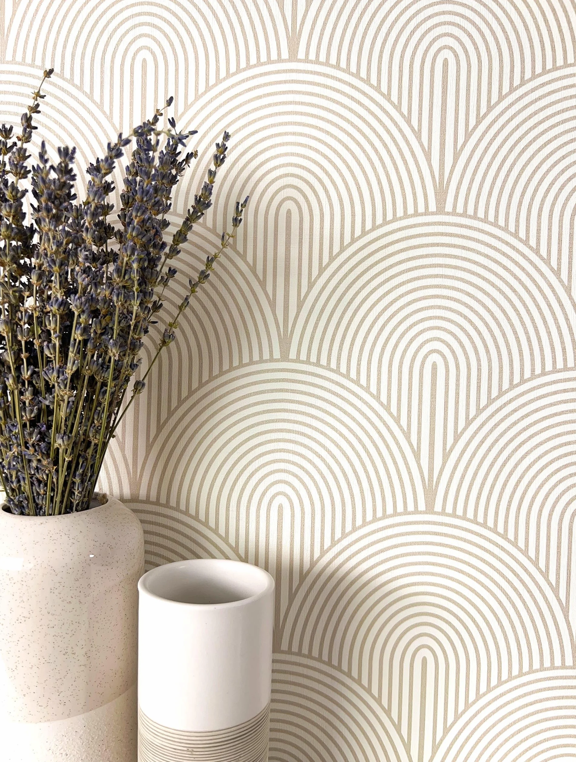 Newroom Tapete Beige Vlies Bogen - Modern Boho Art Deco Linien für Wohnzimmer Schlafzimmer