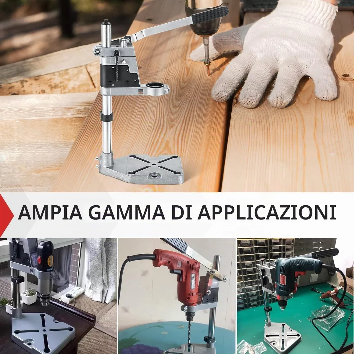 Supporto Preciso con Pinza piatta Regolabile in Altezza, Guida per Trapano a Colonna Multifunzione con Supporto per Trapano Perpendicolare, Guida Morsa Trapano Perpendicolare