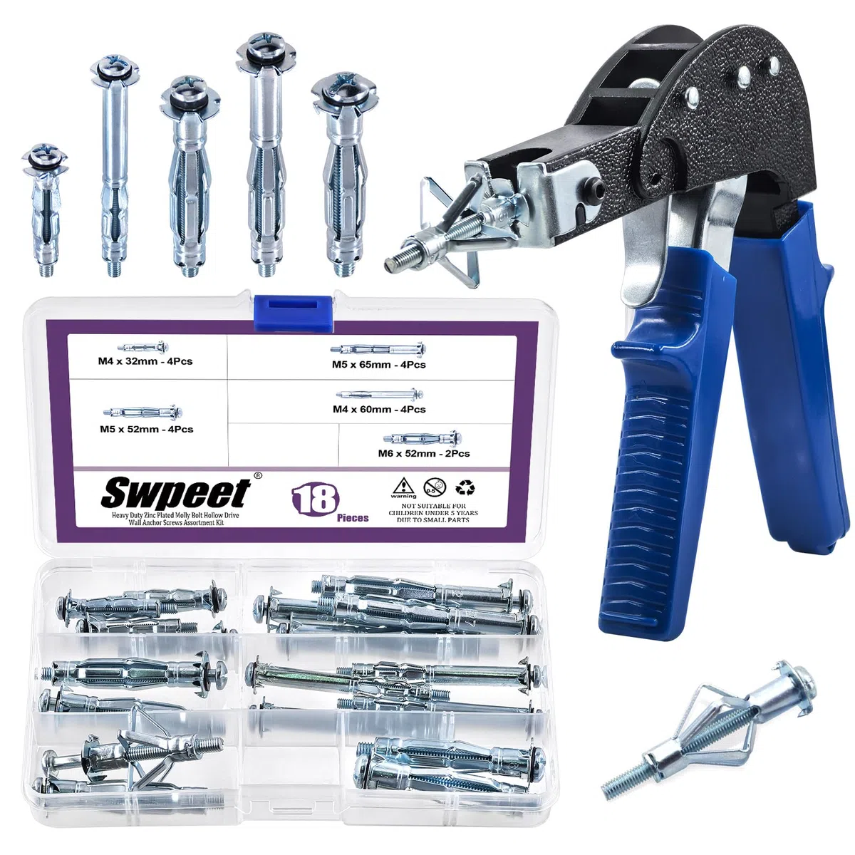 Swpeet Kit di ancoraggio con bullone a levetta e cavo per appendere oggetti pesanti sul muro a secco 19Pcs 5Sizes M4 M5 M6 zincato acciaio al carbonio Cave Drive Wall Anchor con Wall Anchor
