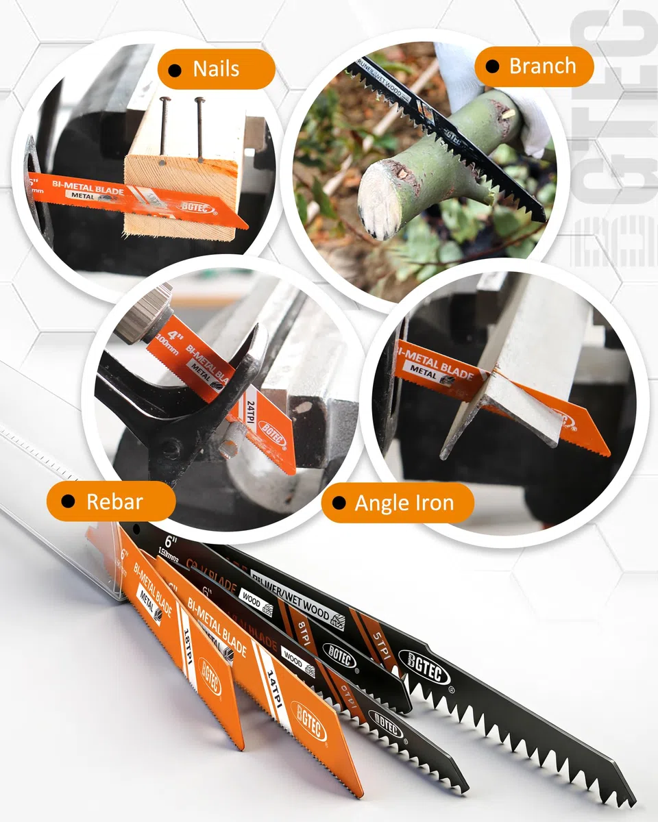 BGTEC Lame per sega alternativa (36 pezzi) – Kit di lame per sega sostitutive in acciaio al cromo-vanadio 50Cr-V e bimateriale BI-M per potatura di alberi, legno, metallo e plastica