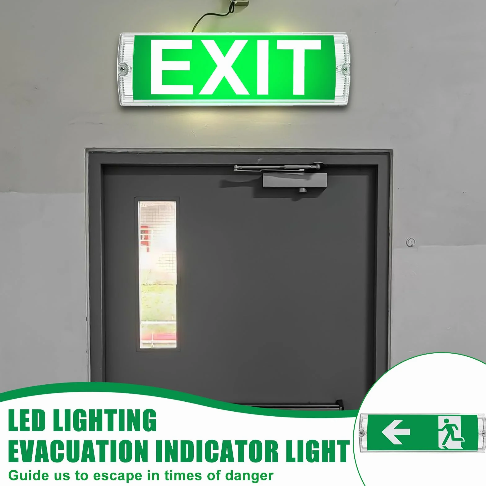 Illuminazione di emergenza a LED, 3 W, IP65, con 4 pittogrammi e batteria sostituibile, lampada di emergenza per montaggio a parete, luce continua, segnale di emergenza, uscita di emergenza, uscita di