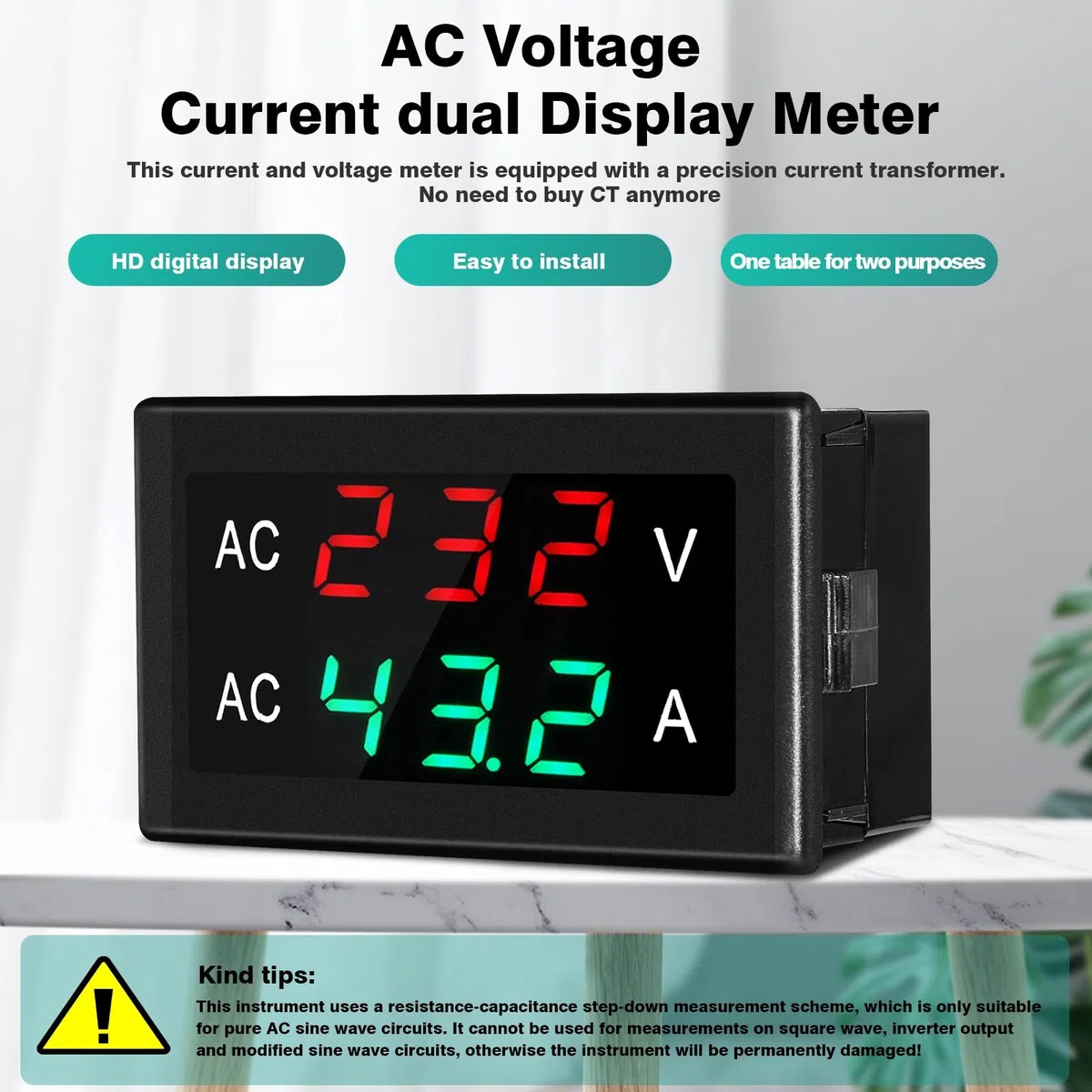DEWIN Amperometro Voltmetro Digitale LCD AC50-500V 120A Amperometro Voltmetro da Pannello Misuratore di Tensione di Corrente Multimetro Display del Pannello con CT