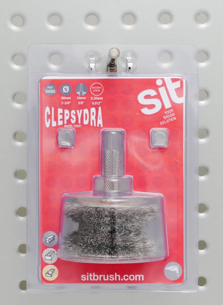 Spazzola sagomata per Trapano in Acciaio ondulato - CLEPSYDRA in Blister - Ø: 60-40mm
