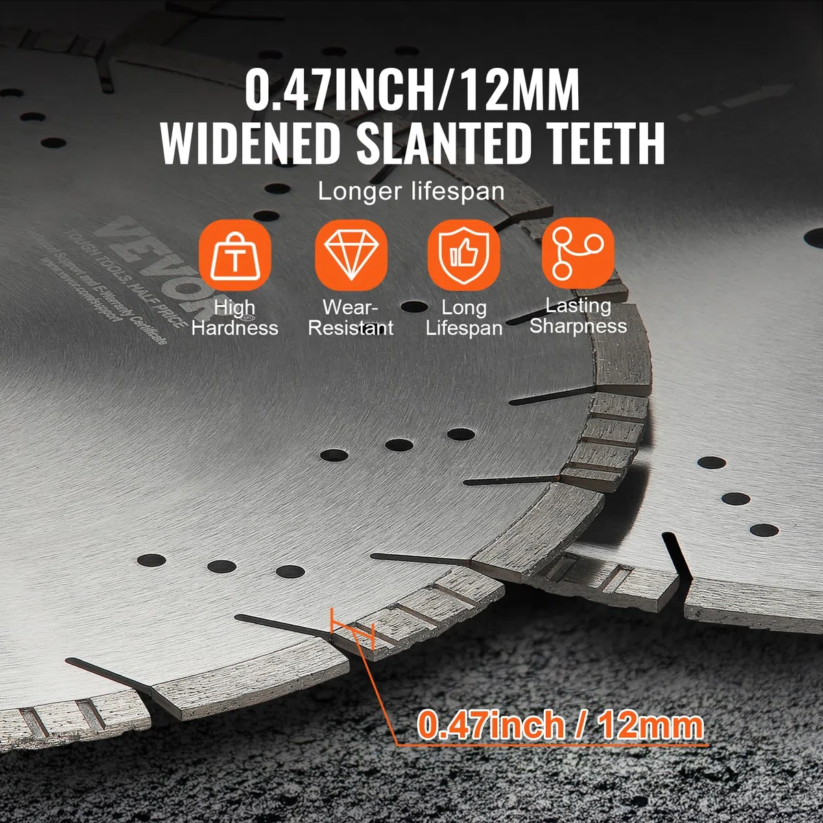 VEVOR Lama per troncatrice diamantata per cemento da 40 cm per lavori a secco o a umido, Lama per troncatrice a segmenti diamantati da 12 mm con denti obliqui, diametro foro centrale 25,4 mm