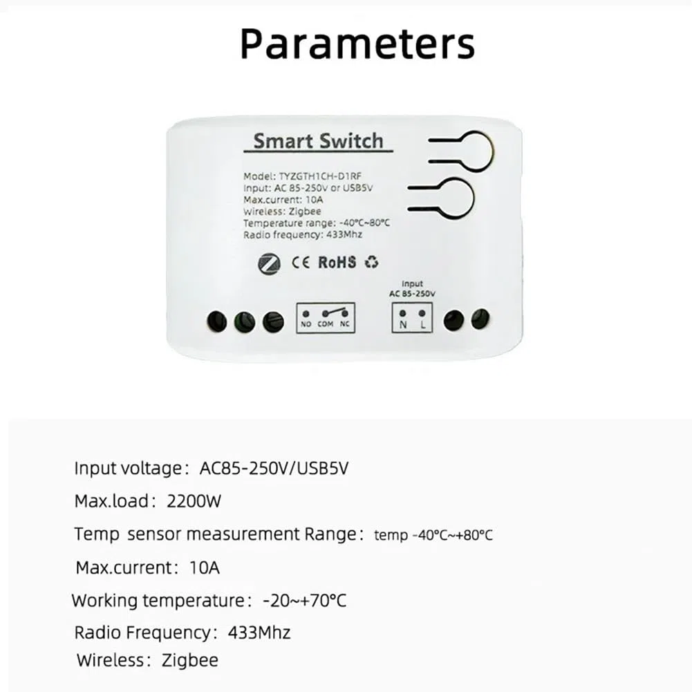 Jevina Tuya Smart Zigbee Interruttore con sensore di temperatura, Relè Zigbee a contatto a secco, funziona con Home Assistant, AC 85-250 V