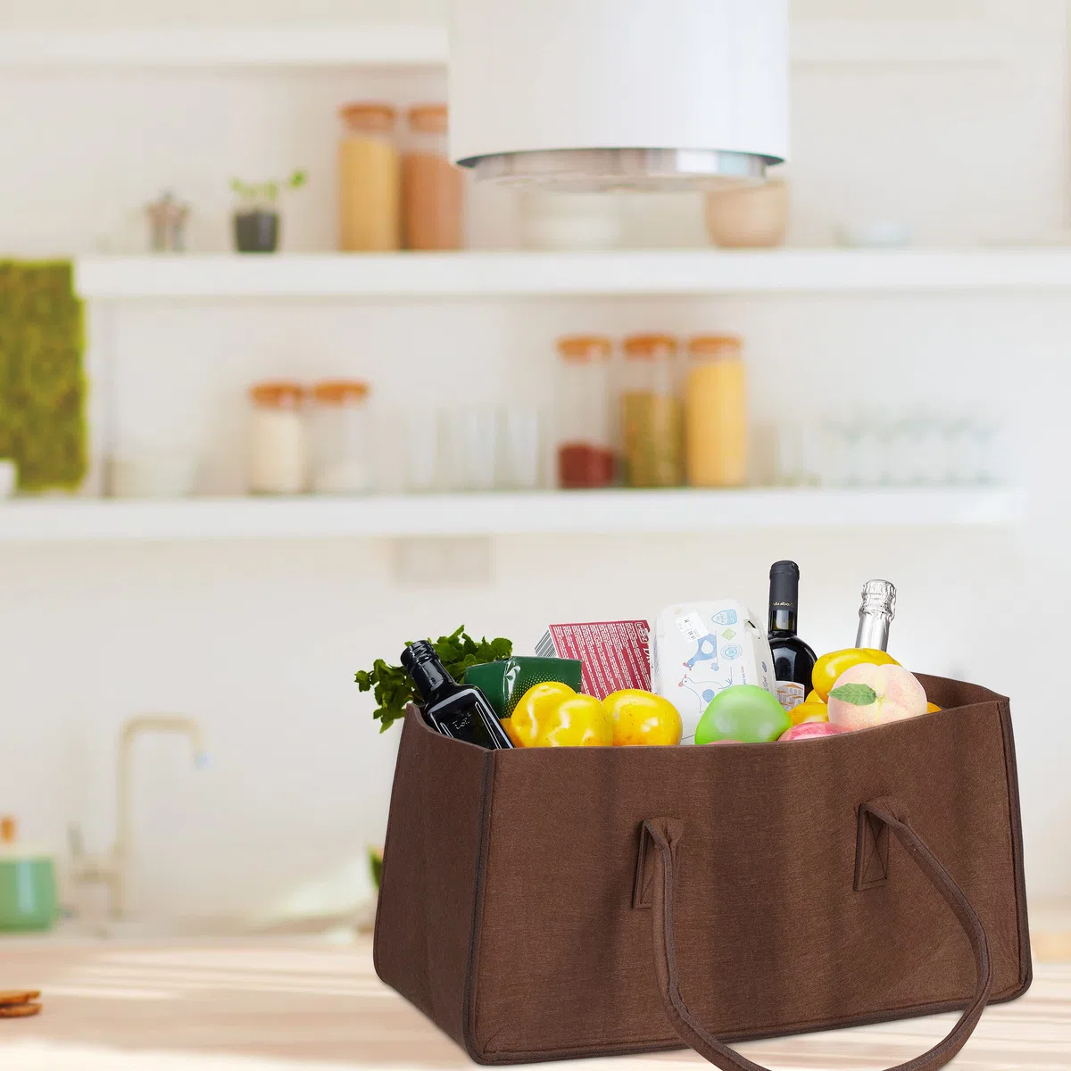 Relaxdays Borsa portalegna per camino in feltro cesto portatile portariviste pieghevole HxLxP: 25 x 25 x 50 cm marrone
