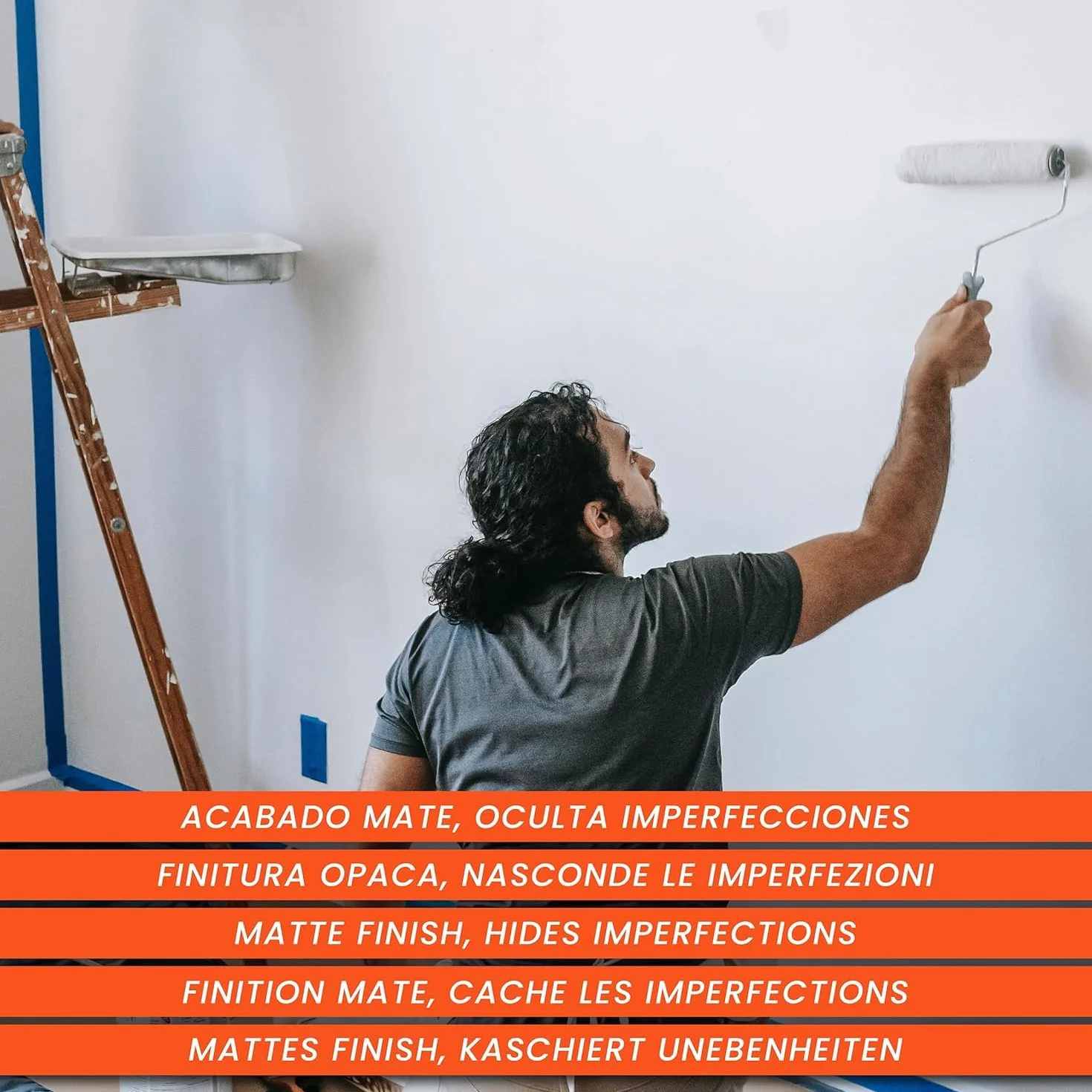 PECTRO Set Pittura Bianca per Interni ed Esterni 6,6kg (4L) con rullo, pennello, griglia e nastro in carta | Set Pittura per Interni Lavabile per Pareti e Soffitti - Contenitore in plastica riciclata