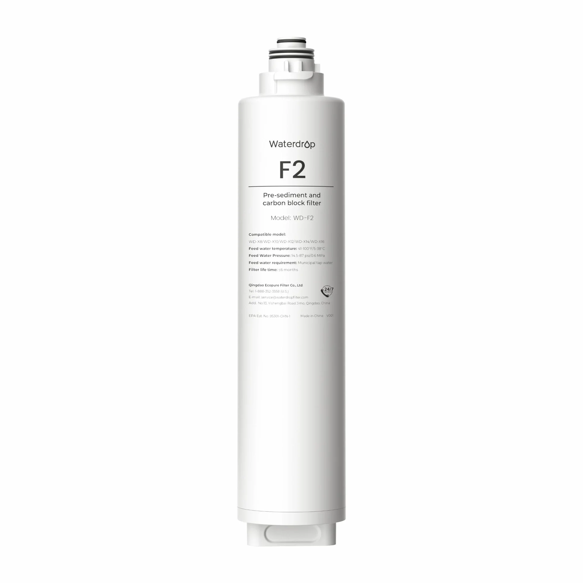 Waterdrop WD-F2 Filtro, Sostituzione per Tutti Sistemi ad Osmosi Inversa Della Serie WD-X, WD-X8 & X12-Basic & WD-X12-Alkaline & WD-X16, Durata di 6-Mesi