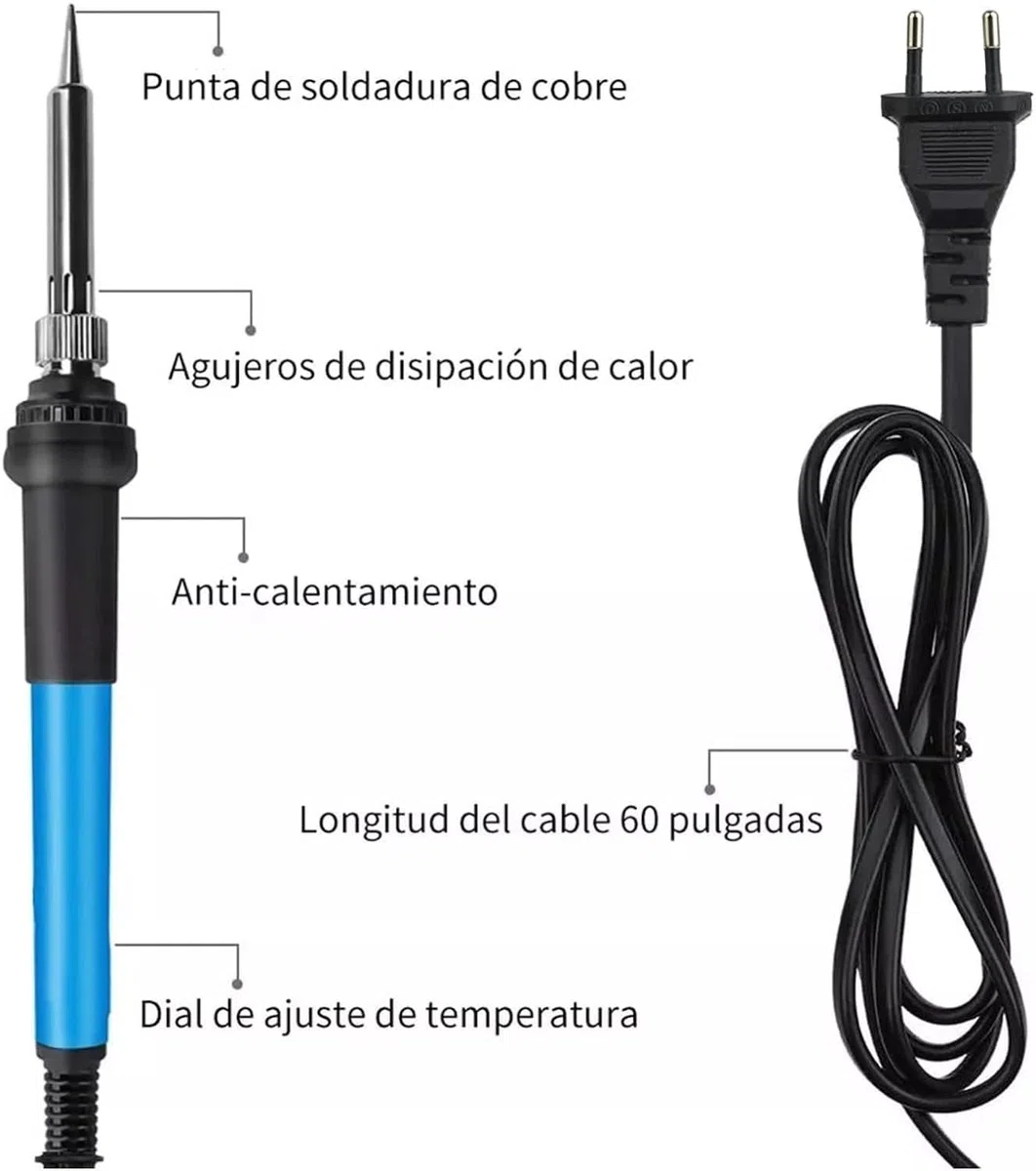 Set di Saldatori Elettrici 60 W, Temperatura Regolabile, 25 Pezzi Con Multimetro Digitale, Punte, Supporto, Pompa Dissaldante, Pinzetta, Cacciavite