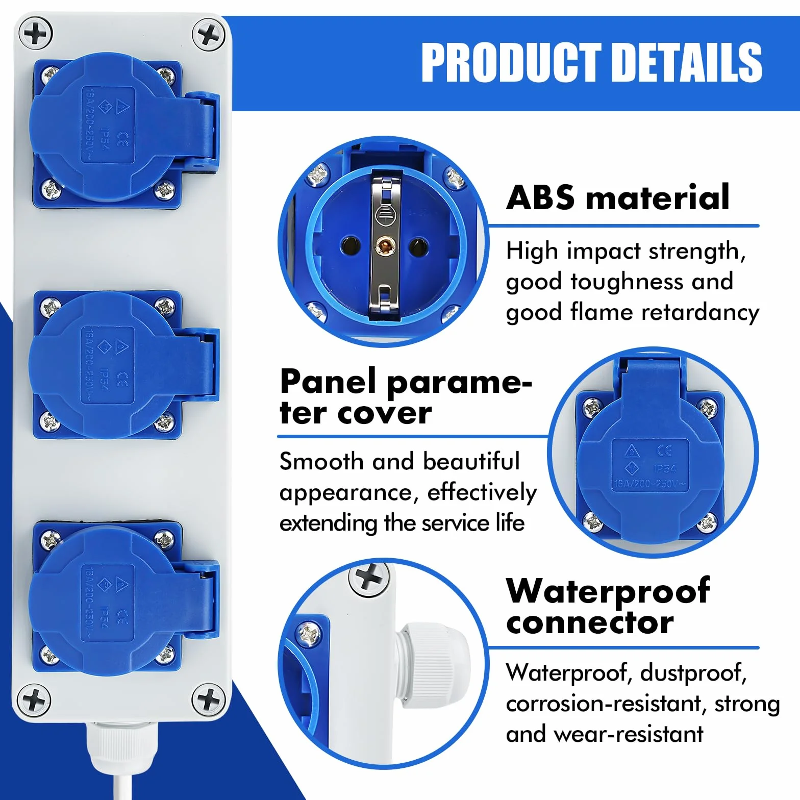 Distributore di corrente da parete con prese Schuko 3 x 220V 16A quadro elettrico da cantiere distributore di corrente costruzione Grado di protezione IP54 per ambienti interni ed esterni