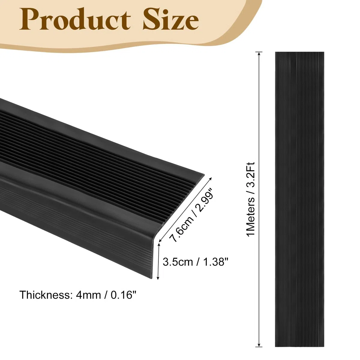 QUARKZMAN 1 Metro Profilo Per Gradini, Vinile Antiscivolo Autoadesivo Protezione Bordo Gradino Scalini Impermeabile Rifinitura Per Pavimenti Interni E Esterni (7.6cm x 3.5cm, Nero)