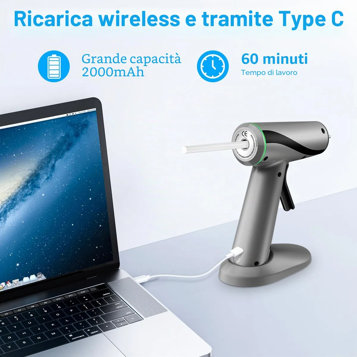 Pistola Colla a Caldo Senza Fili, pistola colla caldo professionale con batteria da 2000 mAh, Preriscaldamento rapido in 40 secondi, per fai da te, artigianato e riparazioni rapide