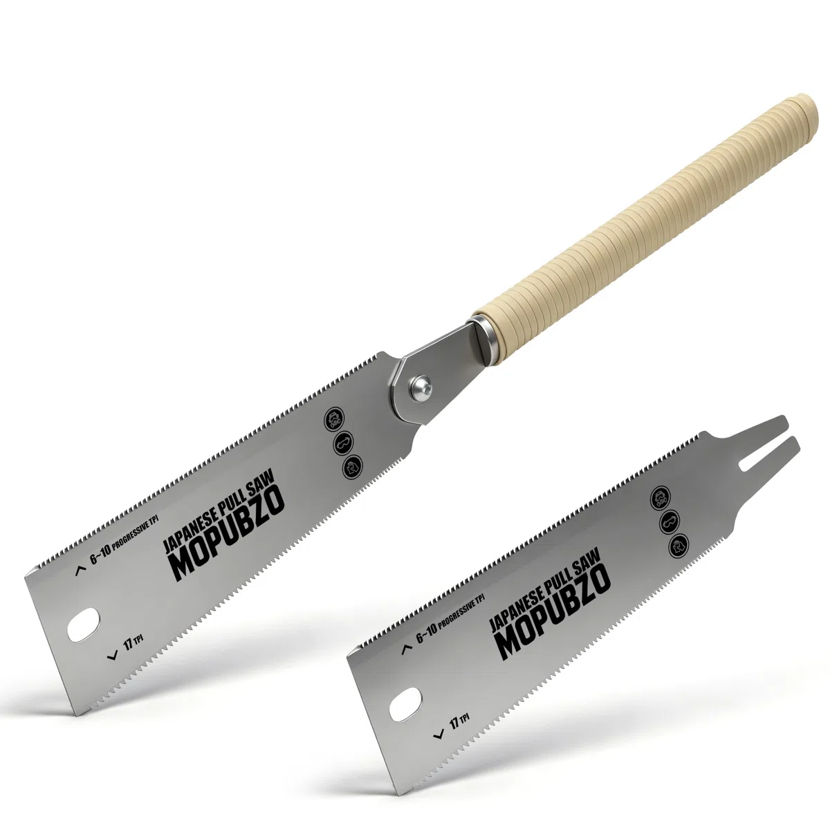 60cm Ryoba sega giapponese per legno professionale 6-10/17 TPI, sega giapponese a doppia lama con manico in rattan, taglio longitudinale e trasversale fine e rapido, Bonus 1 Ersatzblatt.