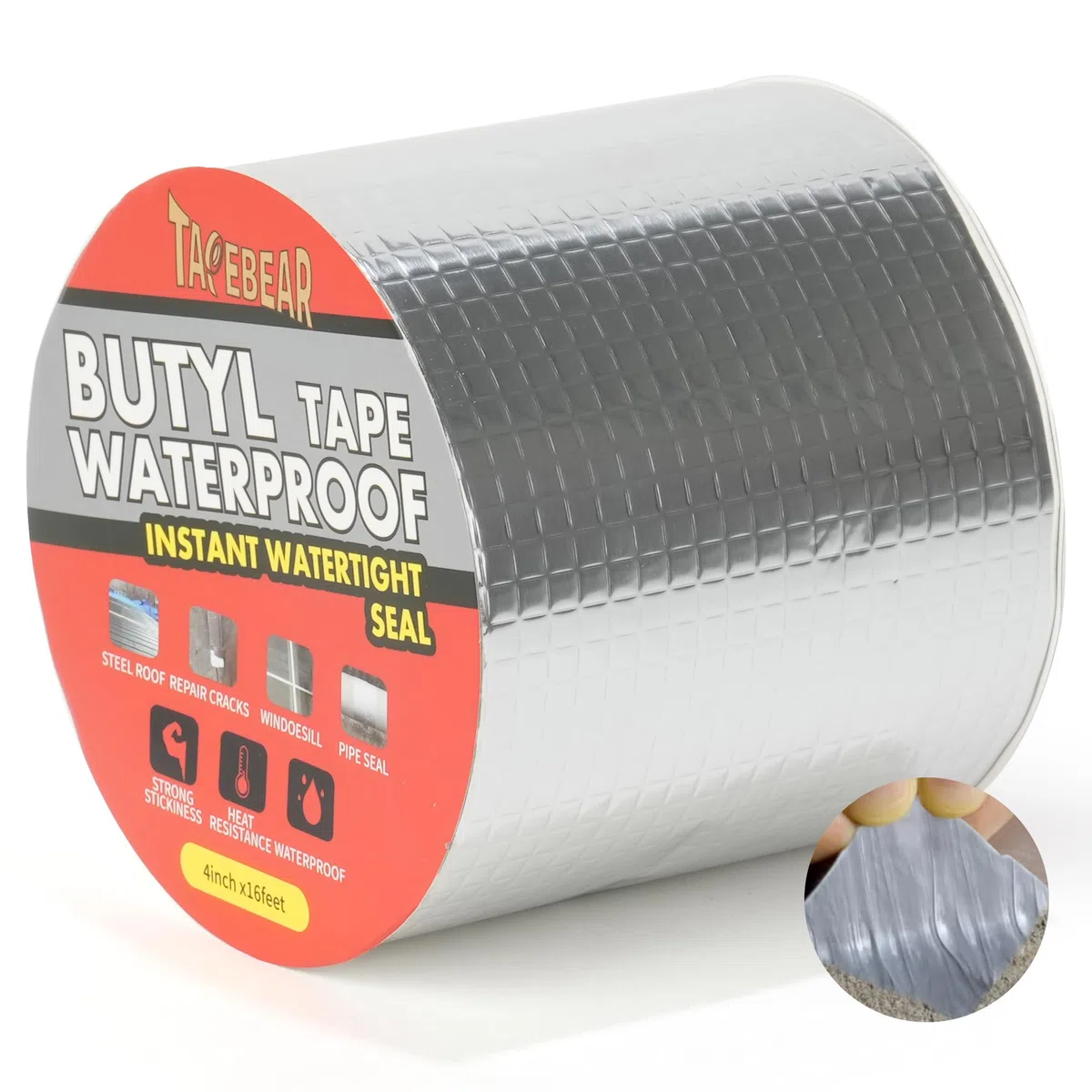 TAPEBEAR nastro butilico 100mm x 5m, impermeabile nastro sigillante autoadesivo in alluminio butilico per riparazione di tetti, grondaie e perdite