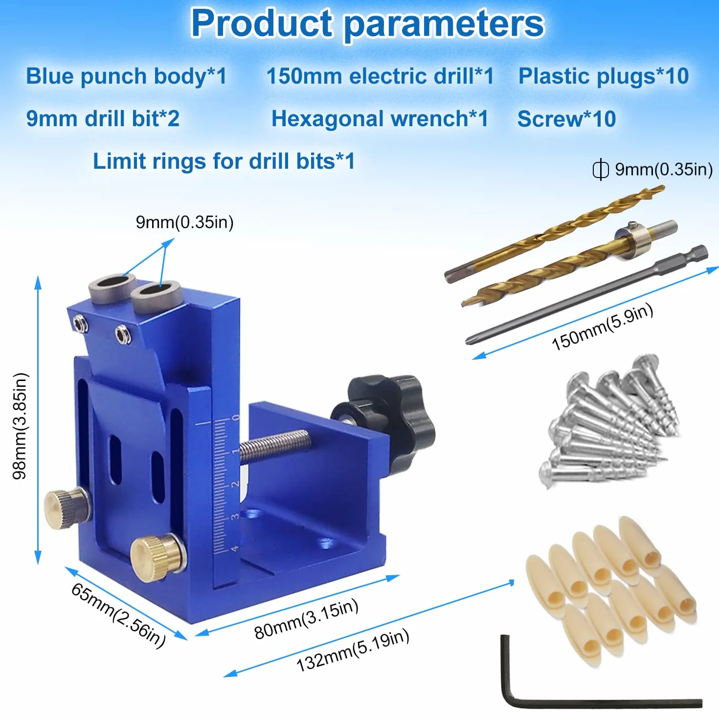 6 Pezzi Set da Dima per Spinatura Legno, Regolabile Lega di Alluminio Dima per Fori a Tasca, Spinatrice per Legno per Lavorazione del Legno, Mobili, Punzonatura fai da te