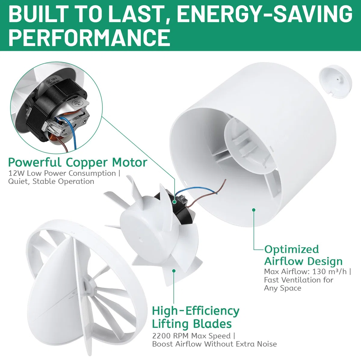 lalago Ventilatore da Condotto Aspiratore 100mm, Estrattore Aria 130m³/h 34dB Silenzioso, Aspiratore da Bagno, Estrattore D'aria per WC, Cucina, Ufficio,Tenda, Serra,Garage