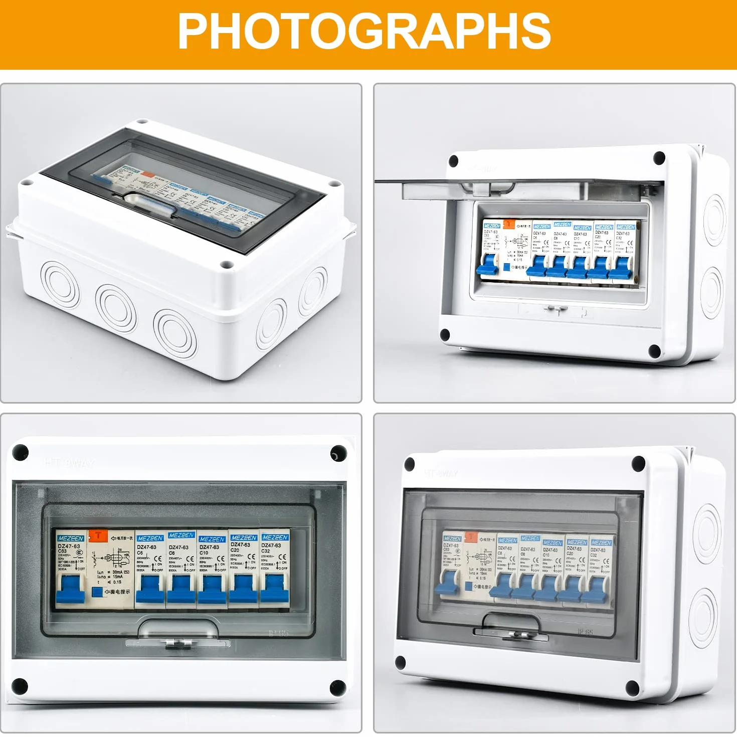 Scatola Elettrica da Esterno IP65, con 5 Vie Interruttore Dell'aria 2x6A+1x10A+1x20A+1x32A, Impermeabile Quadro Elettrico 63A, per Essere Utilizzato All'interno e All'esterno
