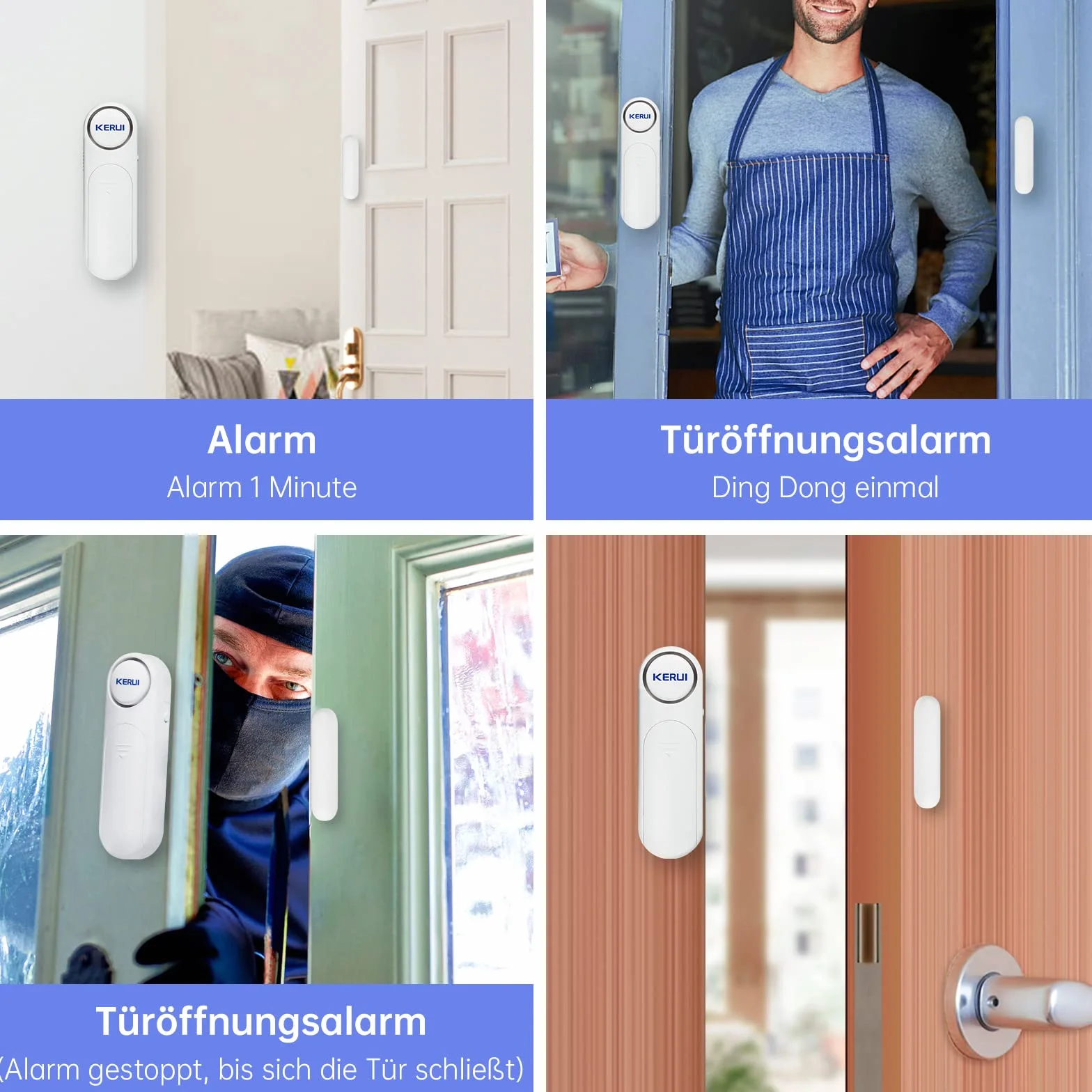 Allarme Porta, Allarme Finestra 120dB Allarme Senza Fili porta Finestra Sensore di Contatto con Telecomando 3 Modalità Allarme porta per la Vostra Casa, Bambini, Negozio Sicurezza