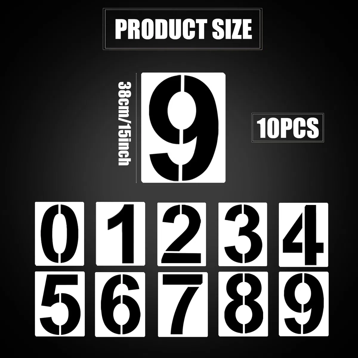 10 Pezzi Stencil 38cm con Numeri Grandi, Riutilizzabili Stencil Plastica per Pittura da 0 a 9