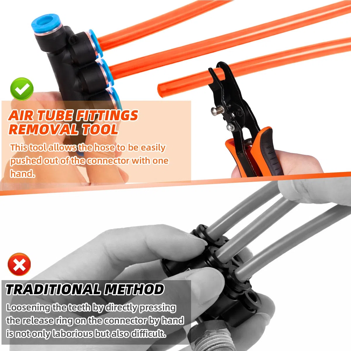 Strumento a Tenaglie per Collegamento Raccordi a Spinta, Attrezzo di Rimozione Condotta Aria per Tubazione Pneumatica 6mm/8mm Pinza Giunti Rapidi