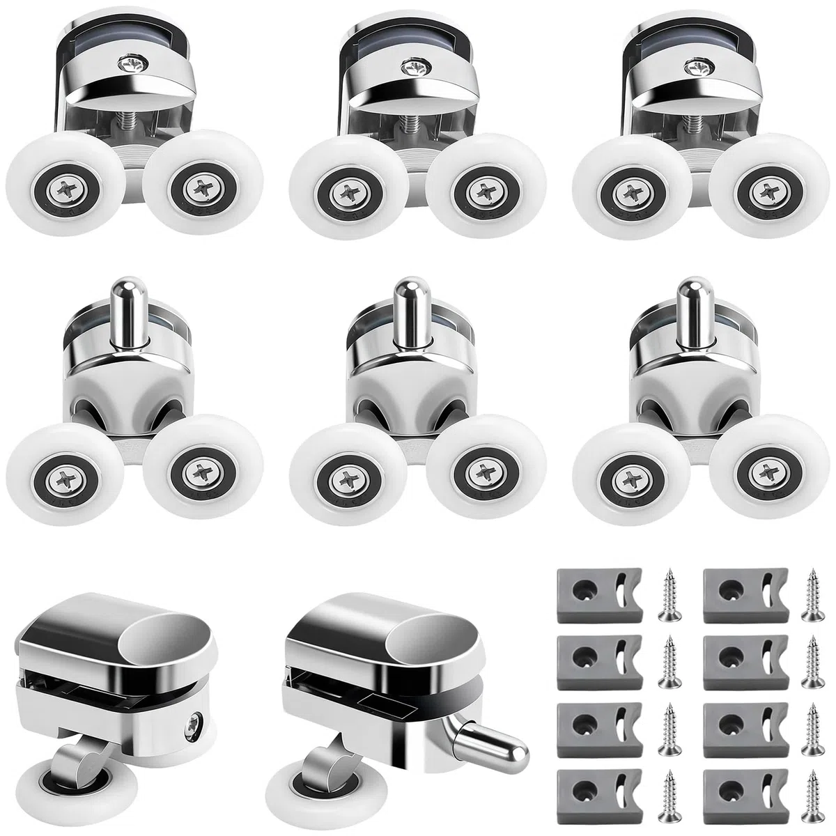 YOUNGSAY 8 Pezzi Rulli Per Porta Doccia, 25mm Silenziose e Antiruggine Rotelle Box Doccia con Blocchi Anticollisione e Viti per Porta in Vetro da 4 a 6 mm ((4 Rulli Superiori + 4 Rulli Superiori)