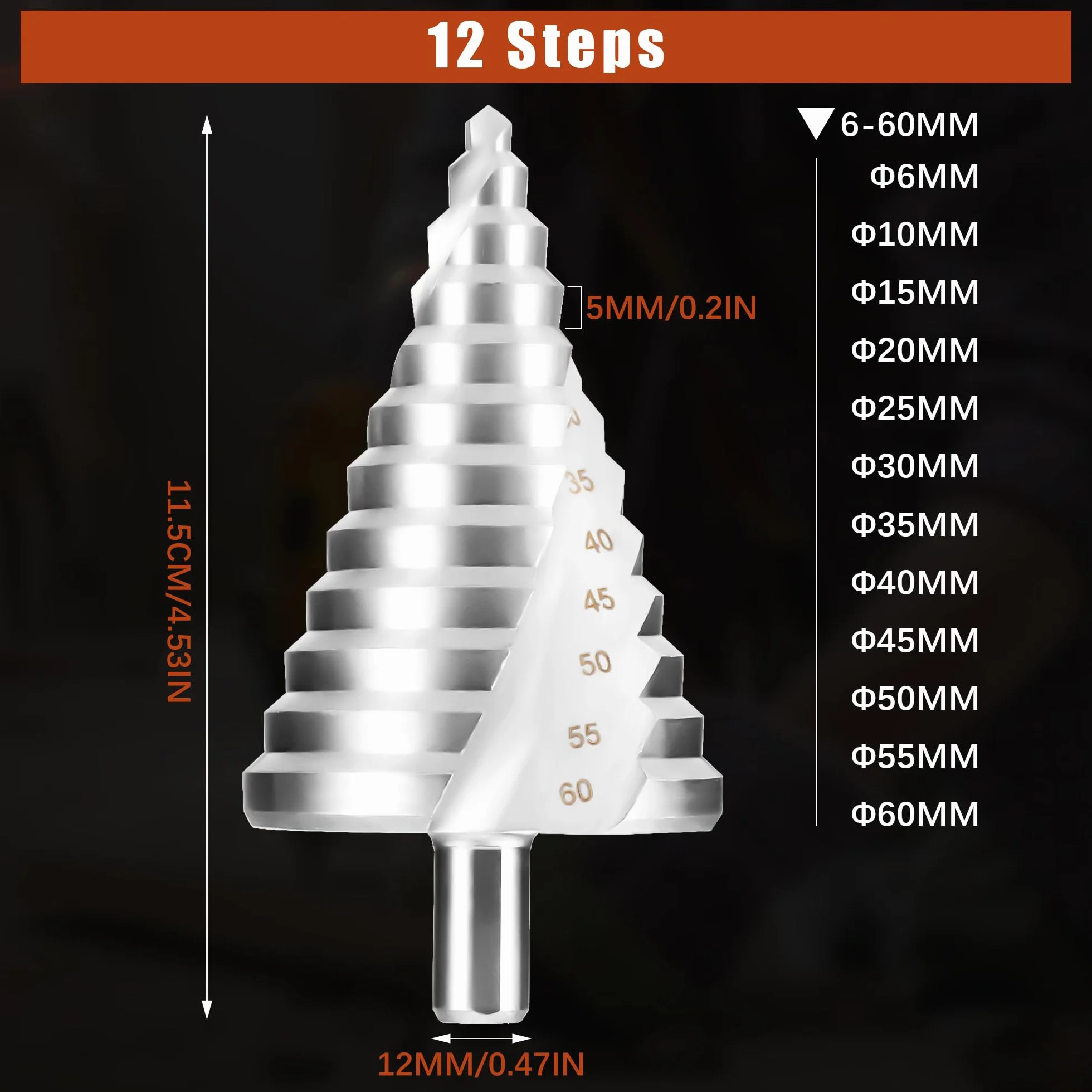 JIZZU Punte Trapano Gradino HSS Ø6-60 mm Fresa Spiral Groove, Punte Trapano Metallo per Eseguire Foro In Metallo Acciaio Ottone Legno Plastica Ferro