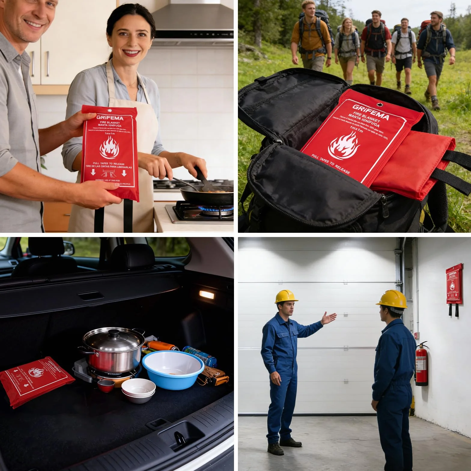 GRIFEMA 2 pezzi Coperta antincendio, 100x100 cm in Fibra di Vetro, Per Emergenza in Casa, Auto, Ufficio, Barbecue, Camino & Magazzino, GA3002