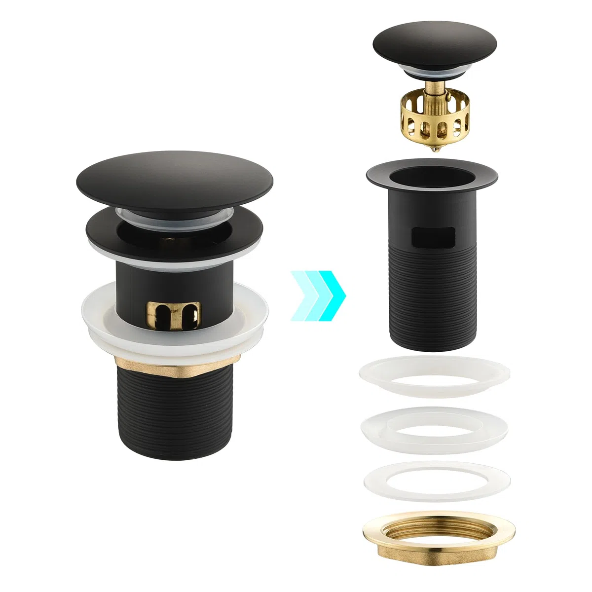 Piletta Universale Per Lavabo Bagno,Piletta Click Clack con Troppopieno, Pilett Pop Up Di Scarico Universale G1 1/4", per Lavello Con Gomma Ispessita, Nero