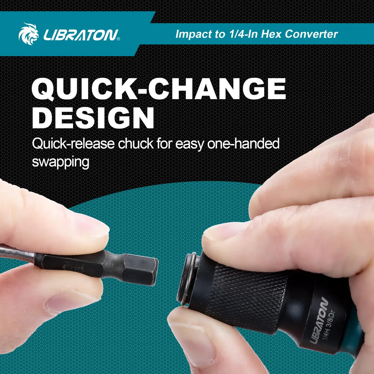 LIBRATON Adattatori Attacco da Quadrello a Esagonale da 1/2” e 3/8” a Esagonale, Convertitore per Chiavi a Cricchetto, Portapunte a Impatto, Sgancio Rapido, Cr-Mo