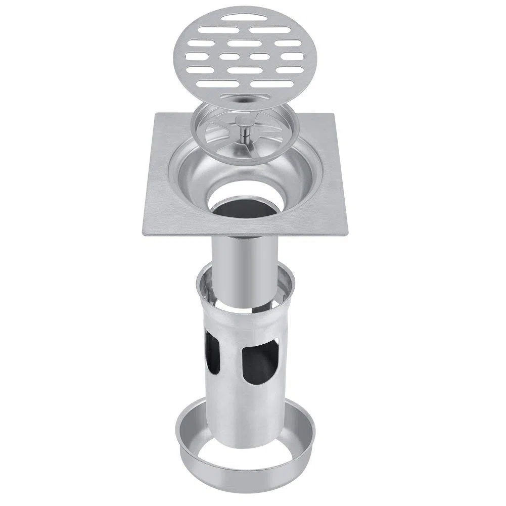Scarico a pavimento in cciaio inox 304 antiodore a 4 pollici con filtro rimovibile per Bagno Doccia Quadrata WC Filtro da Giardino Antiruggine