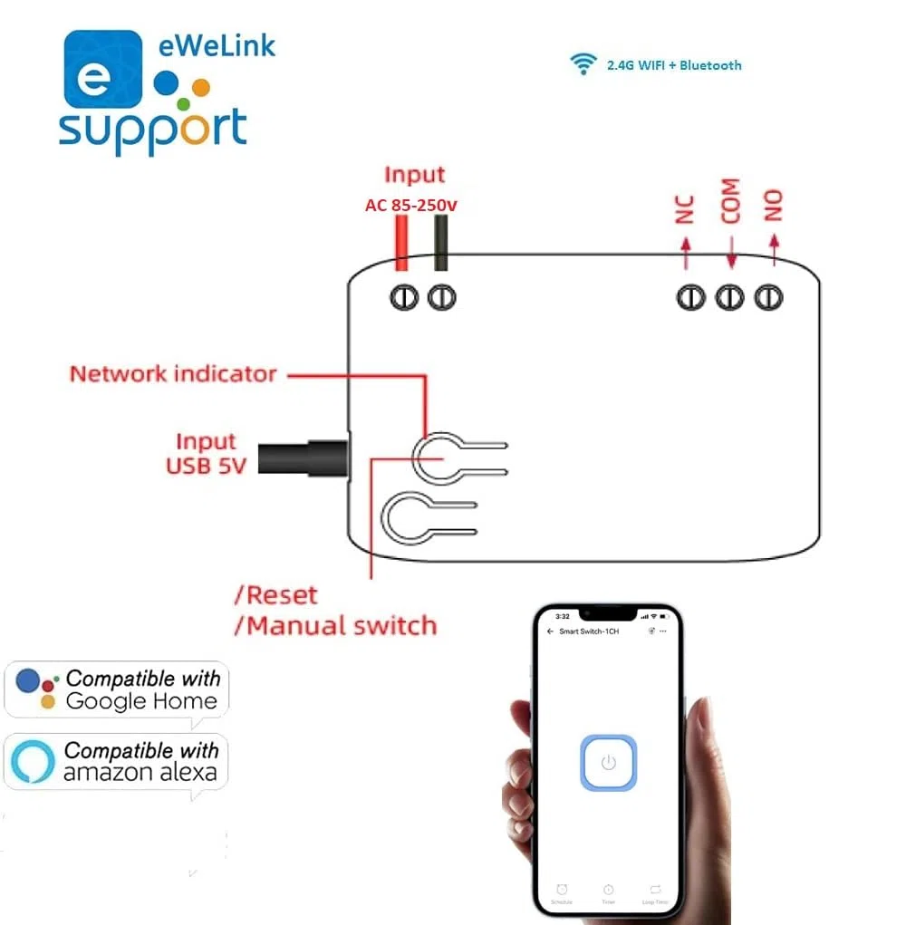 Modulo di relè Wireless Smart Switch wireless, impostazione del tempo di Inching da 0,5 secondi a 1 ora, da applicare al controllo di accesso, Utilizzo dell'assistente Alexa (220V con cassa)