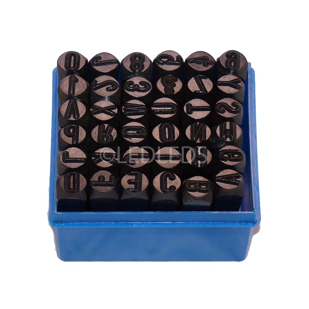 SET PUNZONI IN ACCIAIO BRUNITO LETTERE E NUMERI DA 10mm 36 PEZZI alfanumerici