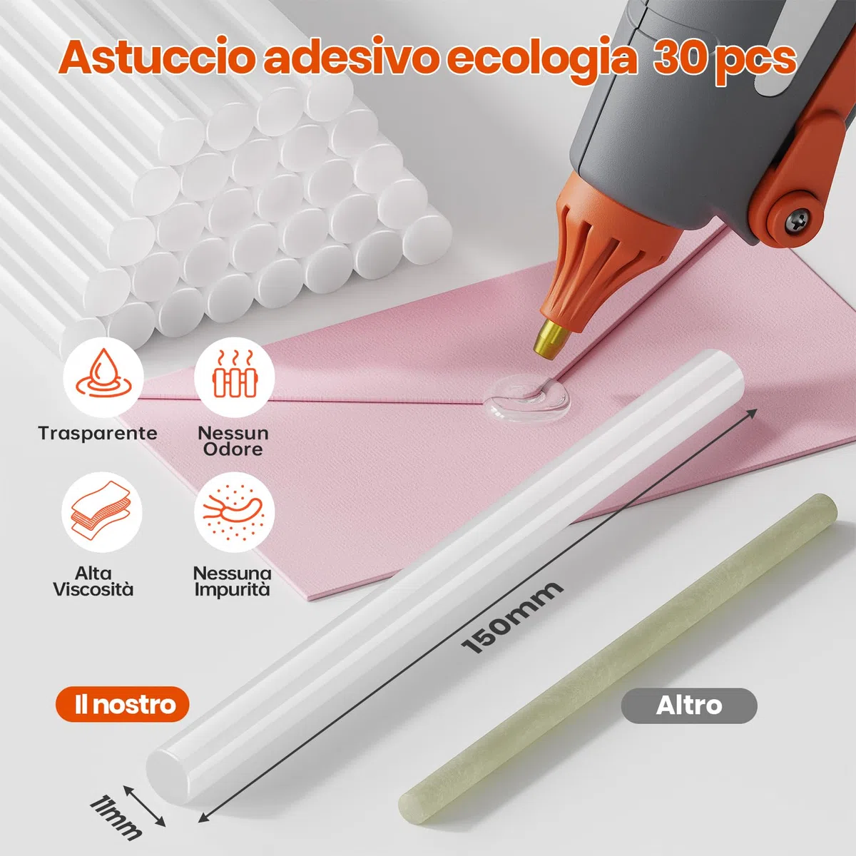 Pistola Colla a Caldo, Pistola caldo colla 200W Professionale, 60s Riscaldamento Rapido, On/Off, con 30pcs 11x150 mm Colla Stick e Borsetta, Adatta per DIY, Uso Domestico, regalo natale, albero natale